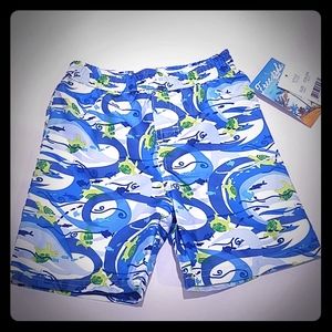 Freestyle Toddler Boys Size 24 Months Swim Trunks Turtle Blue Fish Blue